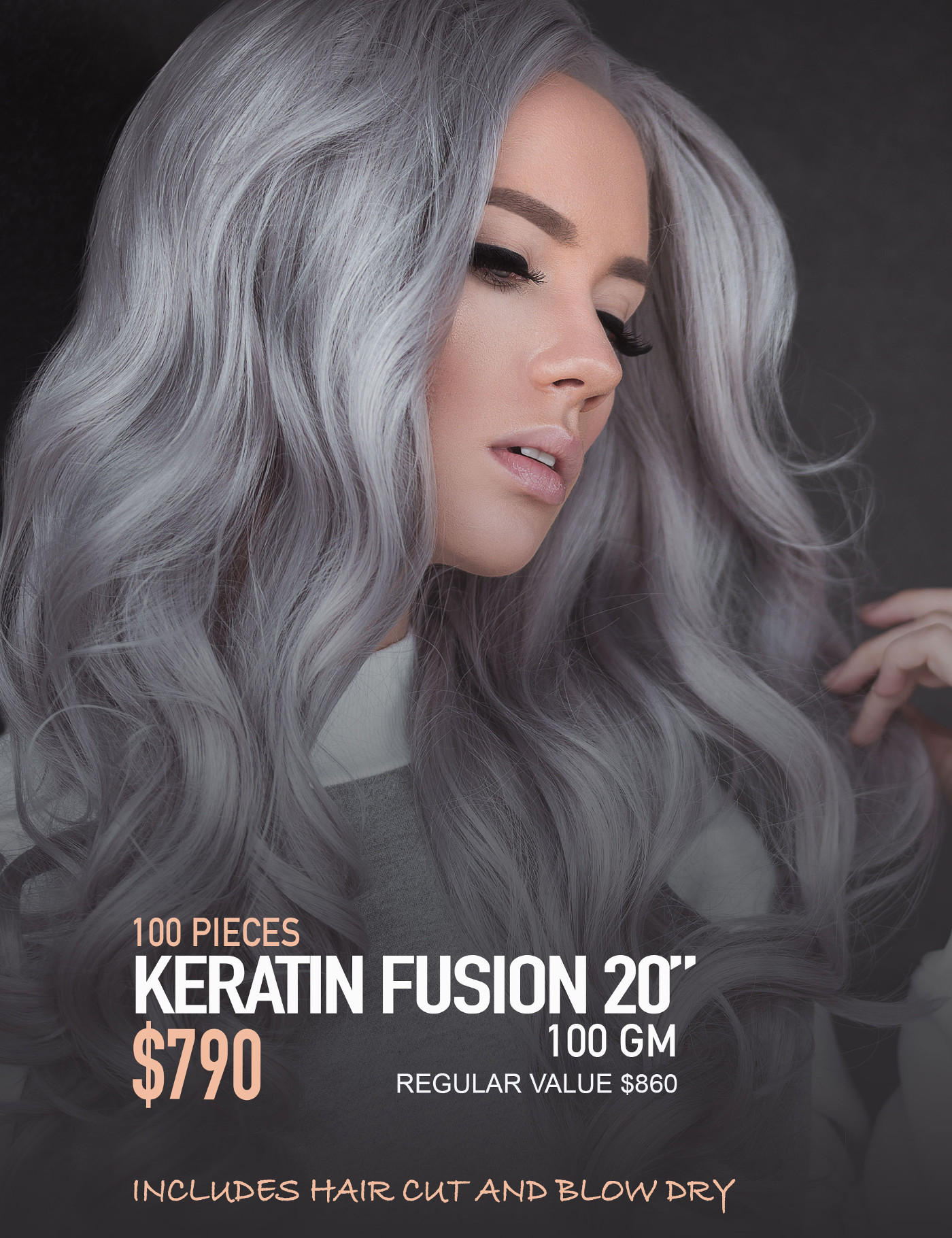 100 pieces keratin cold fusion 20" Hair Extensions,Include hair cut and blow dry, free kit argan oil, gift with this service